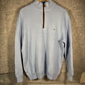 NWT Vineyard Vines Mens Light Blue Quarter Zip Pullover Whale Logo Size L